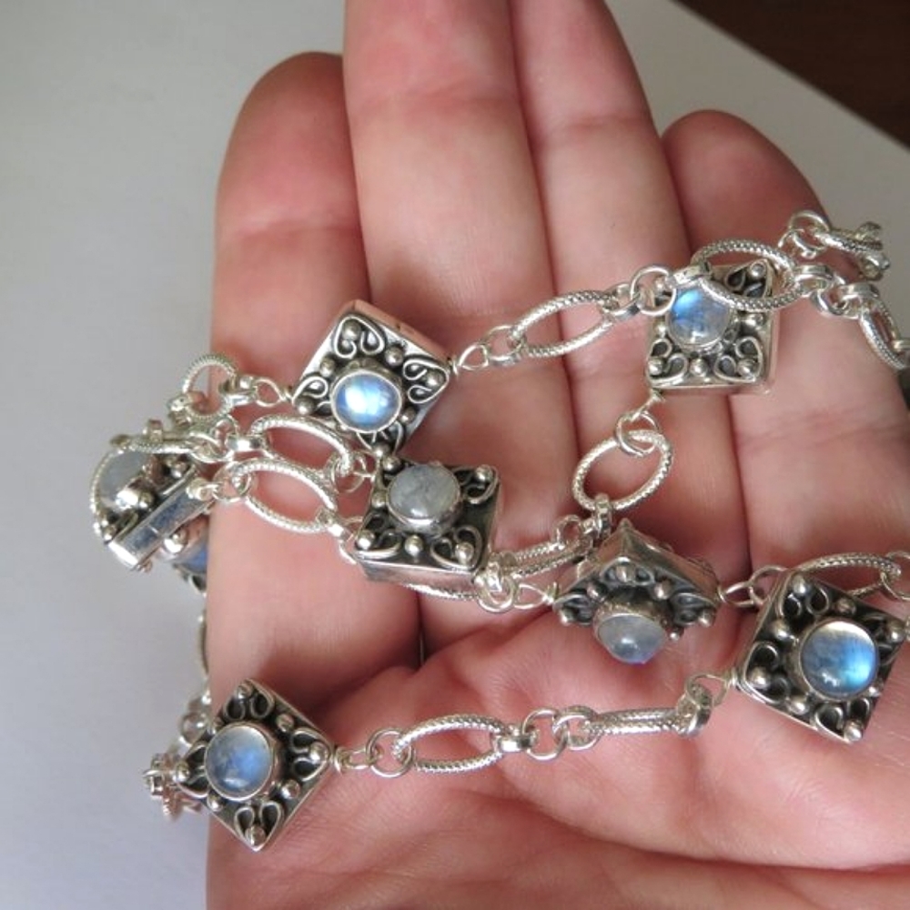 Moonstone Stations in Sterling Silver Necklace